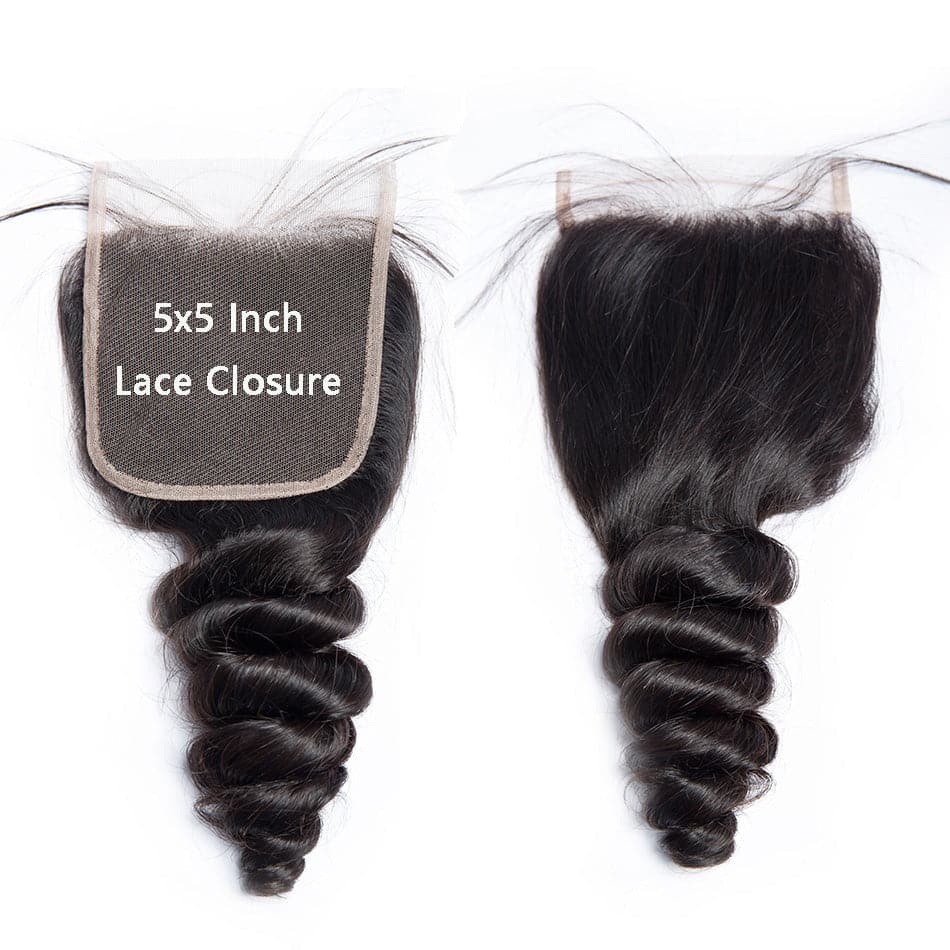 Loose Wave 4 Bundles With Closure 5x5 lace 100% virgin human hair