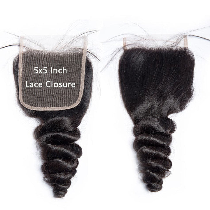 Loose Wave 4 Bundles With Closure 5x5 lace 100% virgin human hair