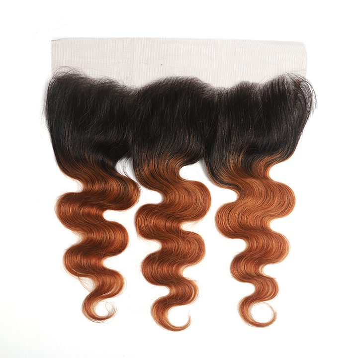 lumiere 1B/30 Ombre Body Wave 3 Bundles With 13x4 Lace Frontal Pre Colored Ear To Ear