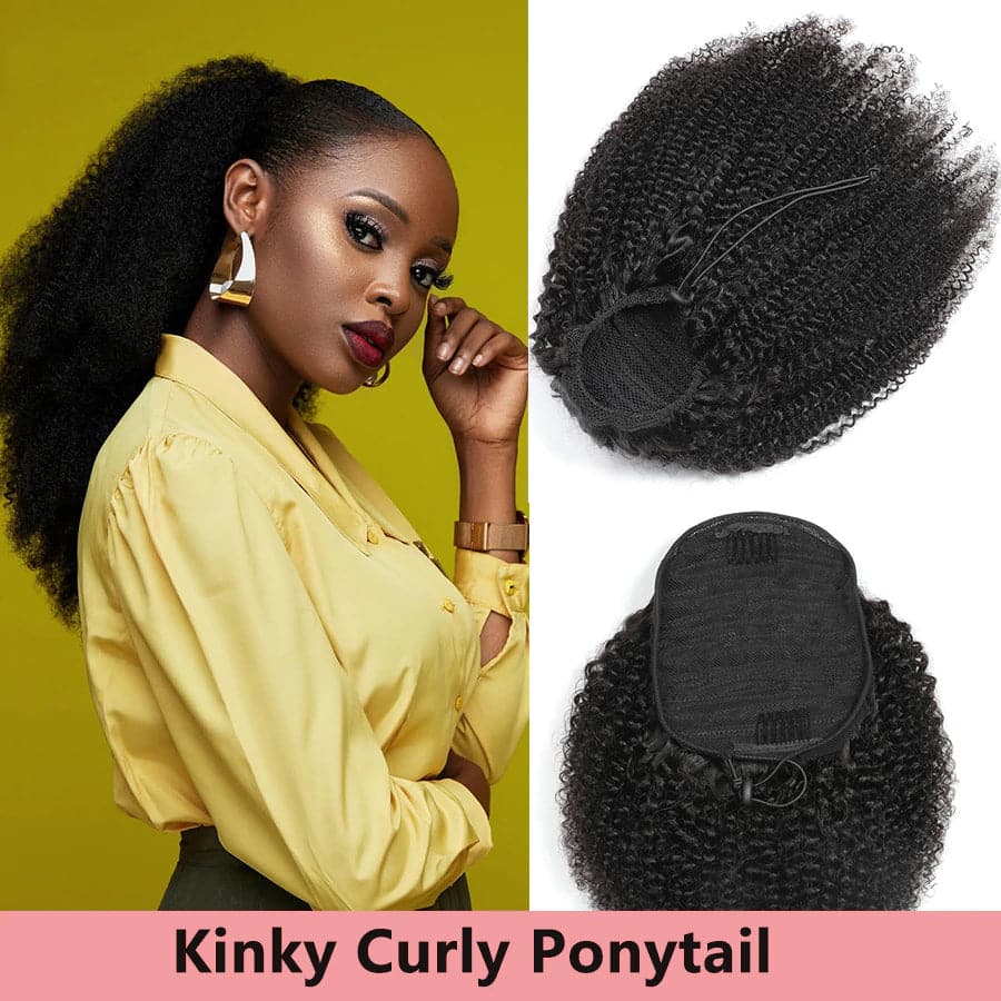 Ship In 24Hours-Lumiere Kinky Curly Drawstring Ponytail Brazilian Human Hair For Women Extensions