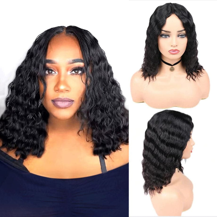 Loose Deep Wave Wigs Middle Part 100% human Hair Full Machine Made Wigs None Lace