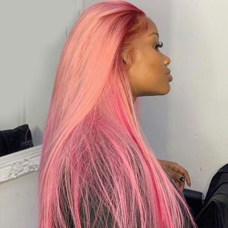Light Pink Straight HD Lace Front Wigs Virgin Human Hair