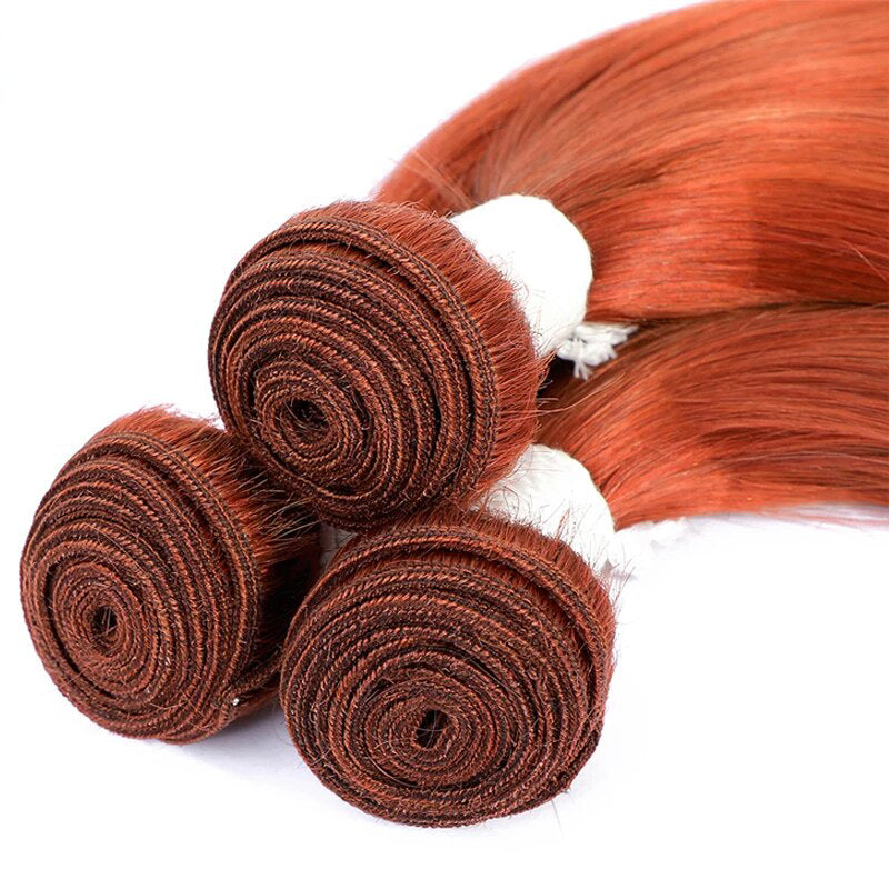 #350 Ginger Straight 3 Bundles With 4X4 Lace Closure Brazilian Human Hair(No Code Need)
