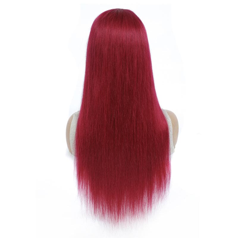 BURG Straight Hair Full Machine Made None Lace Front Wigs With Bangs