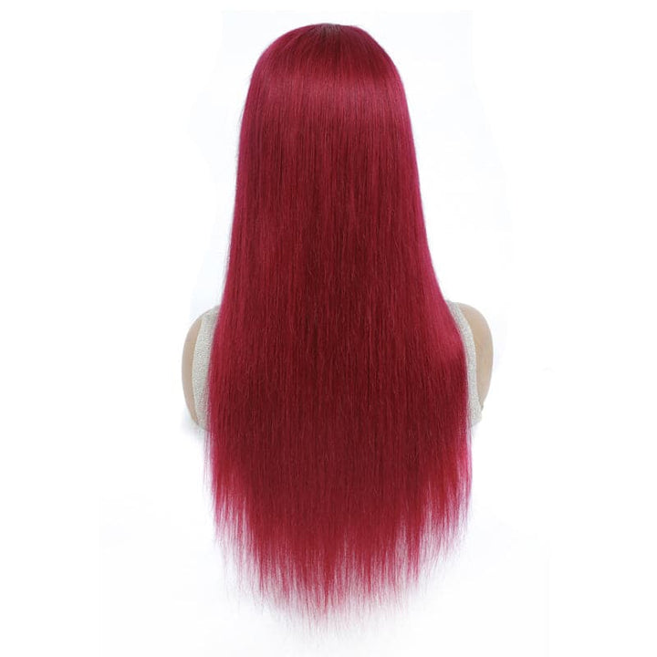 BURG Straight Hair Full Machine Made None Lace Front Wigs With Bangs