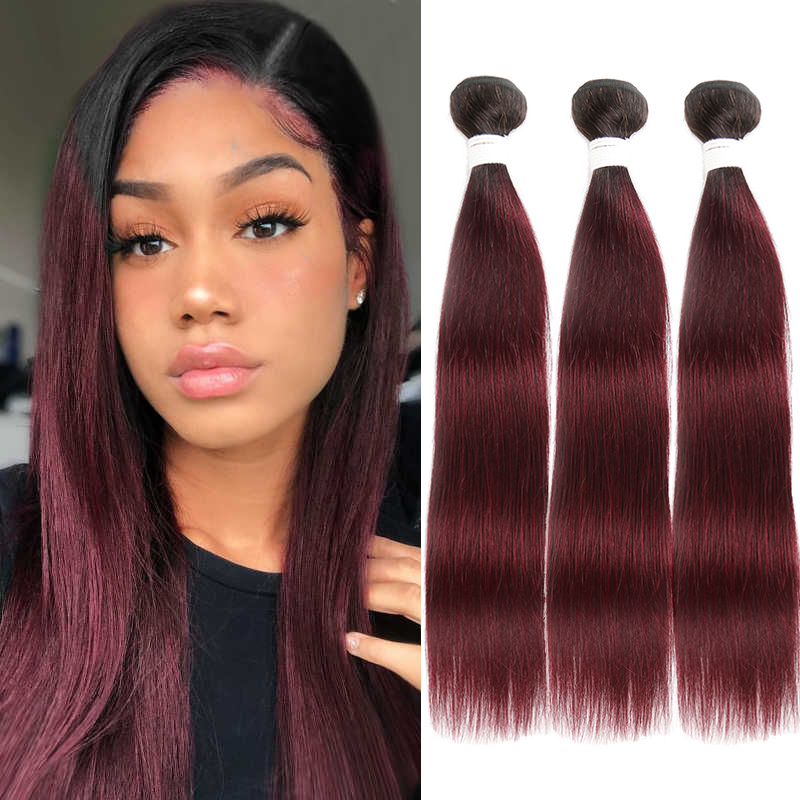 lumiere 1B/99J Ombre Straight Hair 3 Bundles 100% Virgin Human Hair Extension