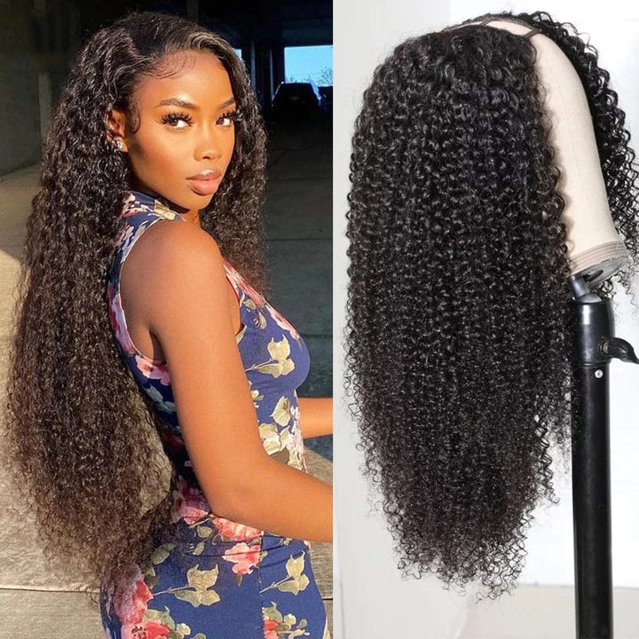 Kinky Curly U Part Glueless Perruques de cheveux humains Cheveux vierges brésiliens pour les femmes noires