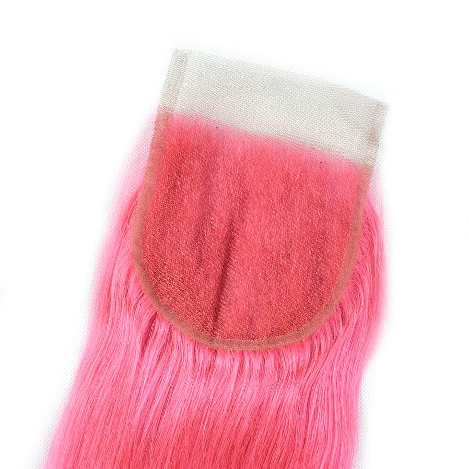 Light Pink Color Straight Hair 3 Bundles with 4x4 HD Lace Closure Human Hair Extensions