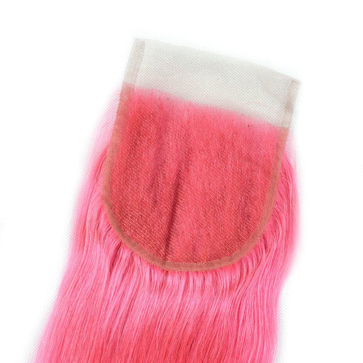 Light Pink Color Straight Hair 3 Bundles with 4x4 HD Lace Closure Human Hair Extensions