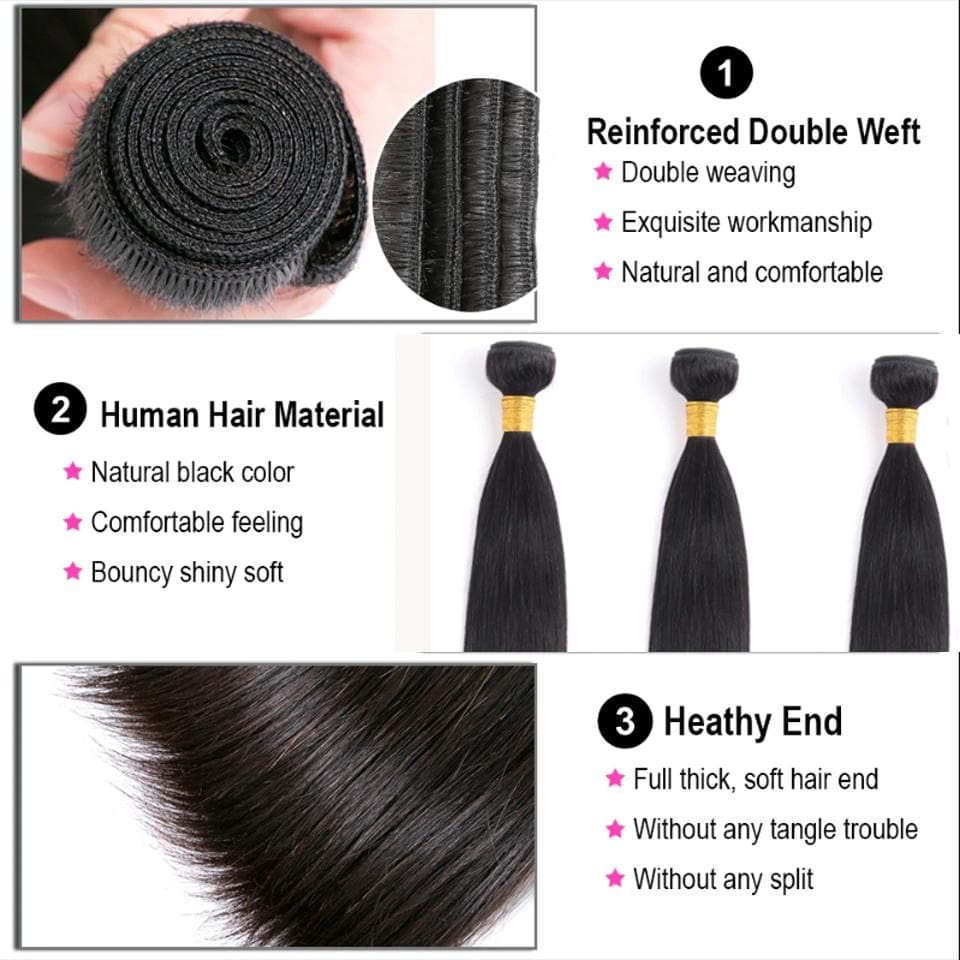 Straight 3 Bundles With 13x4 Lace Frontal / 4X4 Lace Closure 100% Human Hair