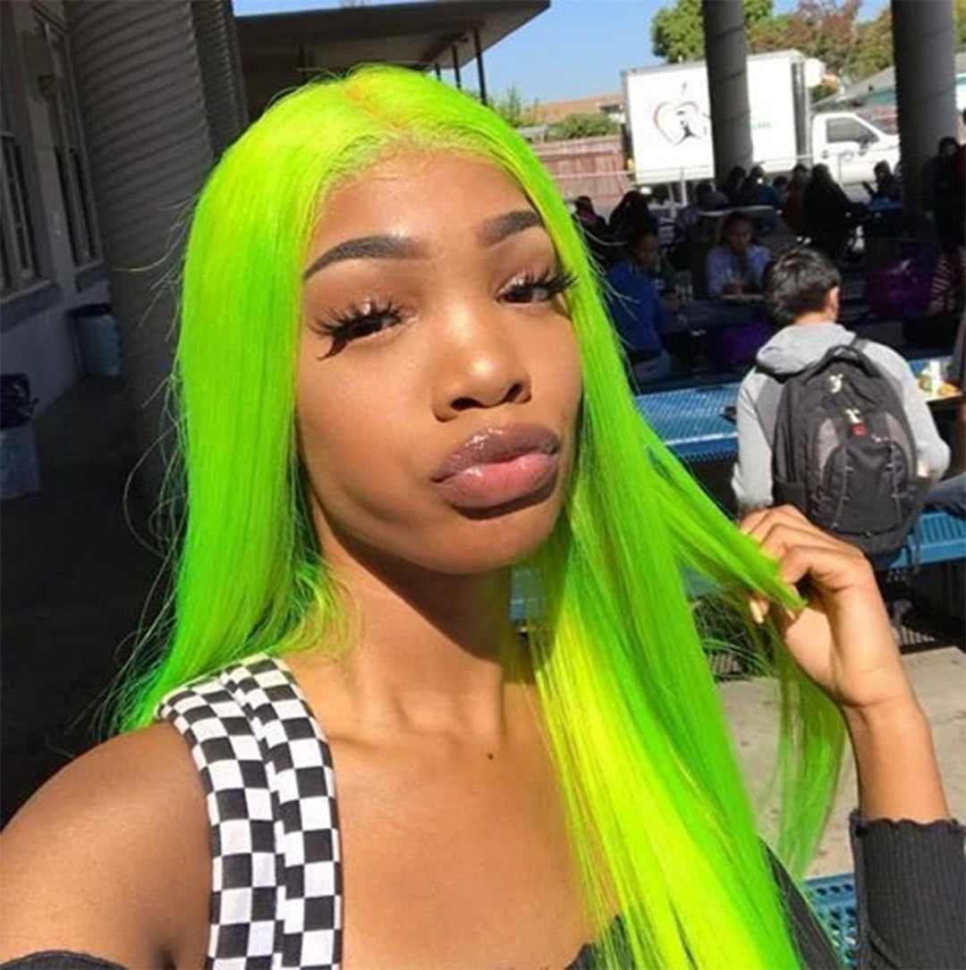 Transparent Swiss Lace Front Wig for Women Light Green Color Straight Long Human Hair