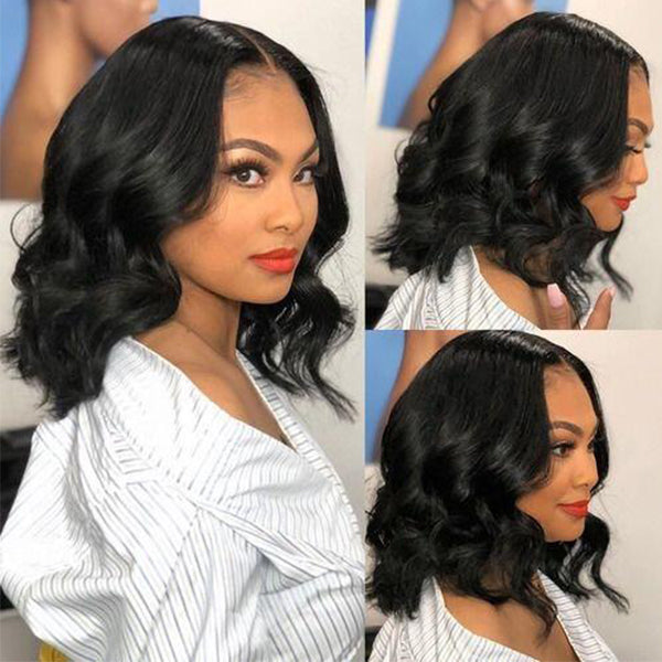 Natural Black Wavy Bob 13x4 / 4X4 Lace Front Human Hair Wigs For Women