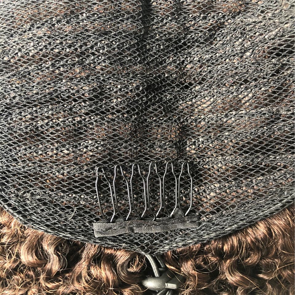 Chocolate Brown Afro Curly Drawstring Ponytail Human Hair Non-Remy For African American