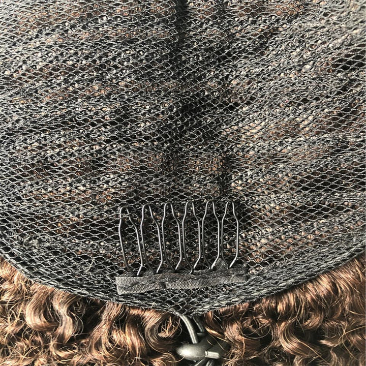 Chocolate Brown Afro Curly Drawstring Ponytail Human Hair Non-Remy For African American