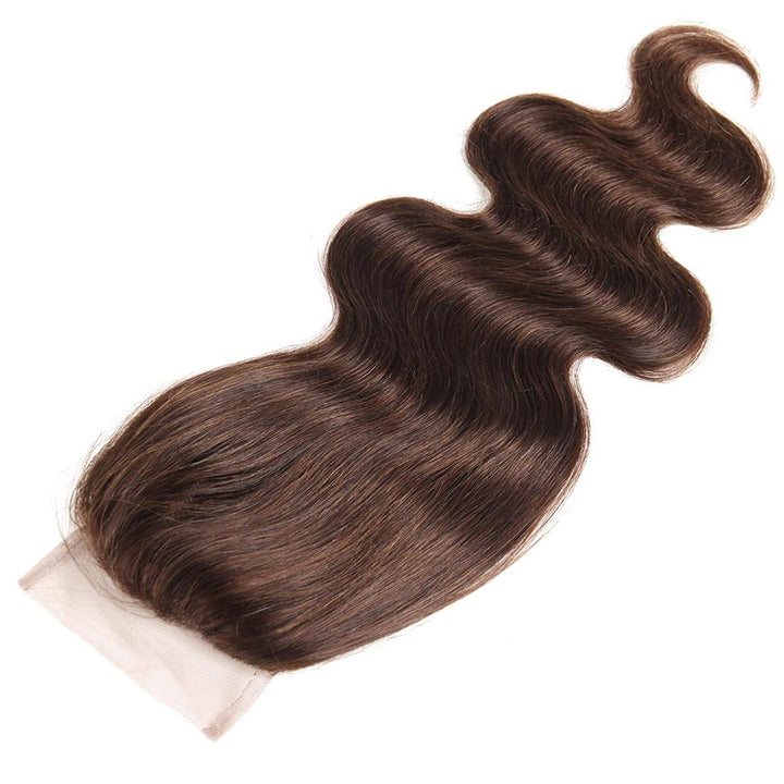 lumiere #4 Brown Body Wave 3 Bundles With Closure 4x4 pre Colored 100% virgin human hair - Lumiere hair