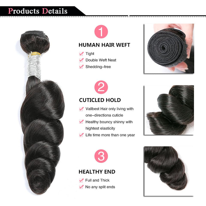 Loose Wave Brazilian Human Hair Weave 4 Bundles With 4x4 closure Remy Hair Extension