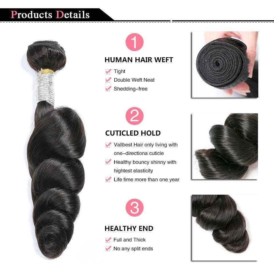 lumiere Peruvian Virgin Hair Loose Wave 3 Bundles with 4X4 Lace Closure