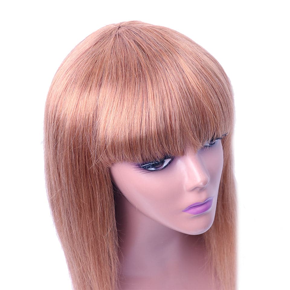 Straight Hair #30 Brown Machine Made None Lace Front Wig With Bangs Virgin Human Hair Wigs