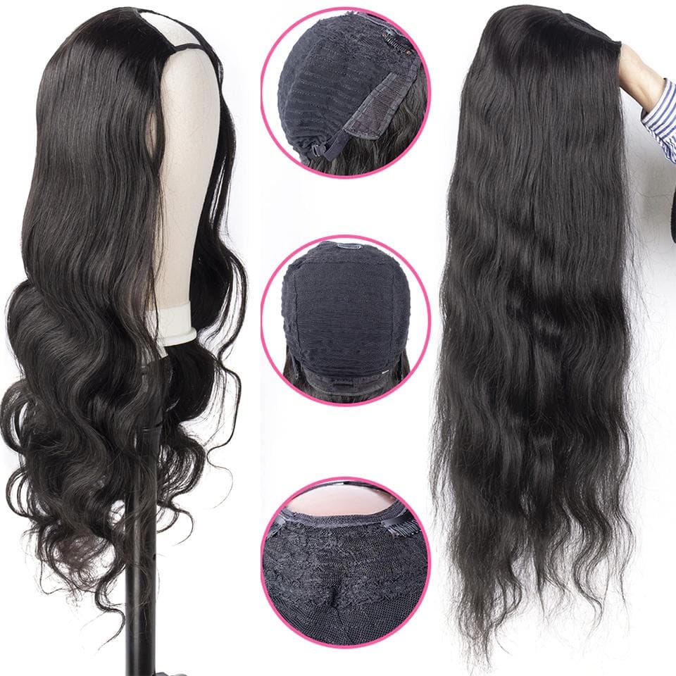 Body Wave U Part Black Brazilian Human Wig 150% Density Human Hair