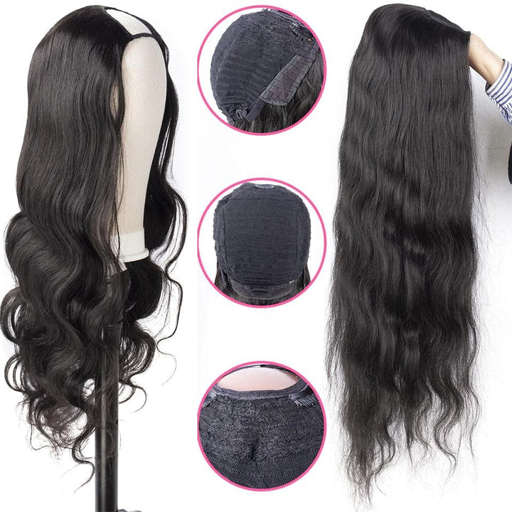 Body Wave U Part Black Brazilian Human Wig 150% Density Human Hair