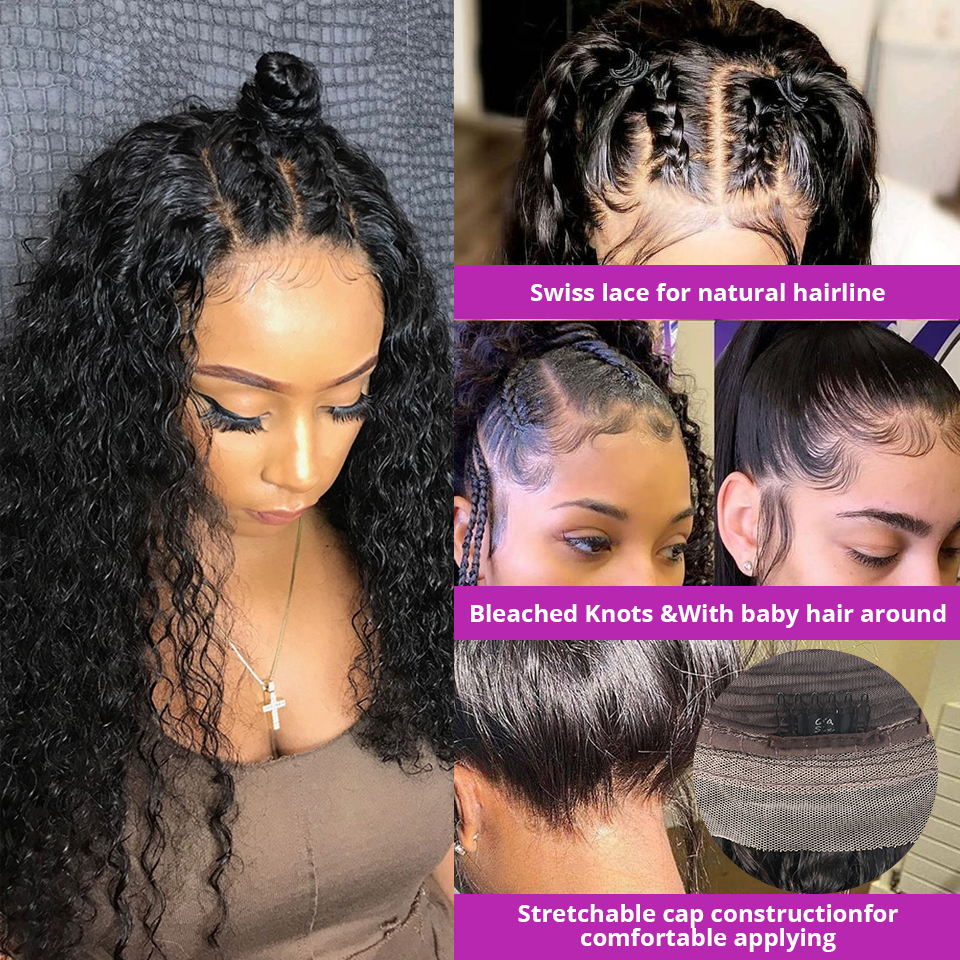 150% Density Kinky Curly Lace Frontal / Closure Virgin Human Hair Wigs With Baby Hair - Lumiere hair
