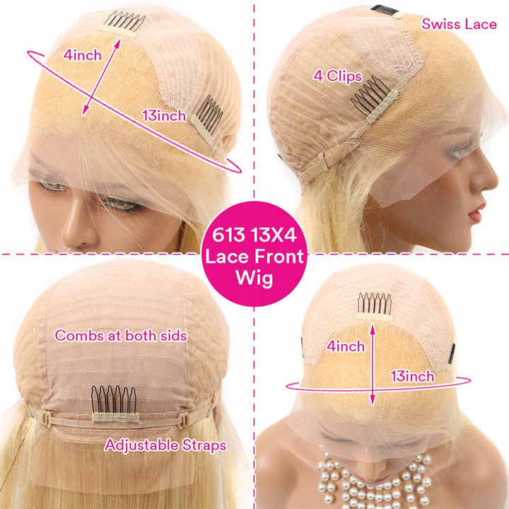613 Straight 13x4 Lace Front Wigs 150% 180% Density Brazilian Blonde Transparent Lace