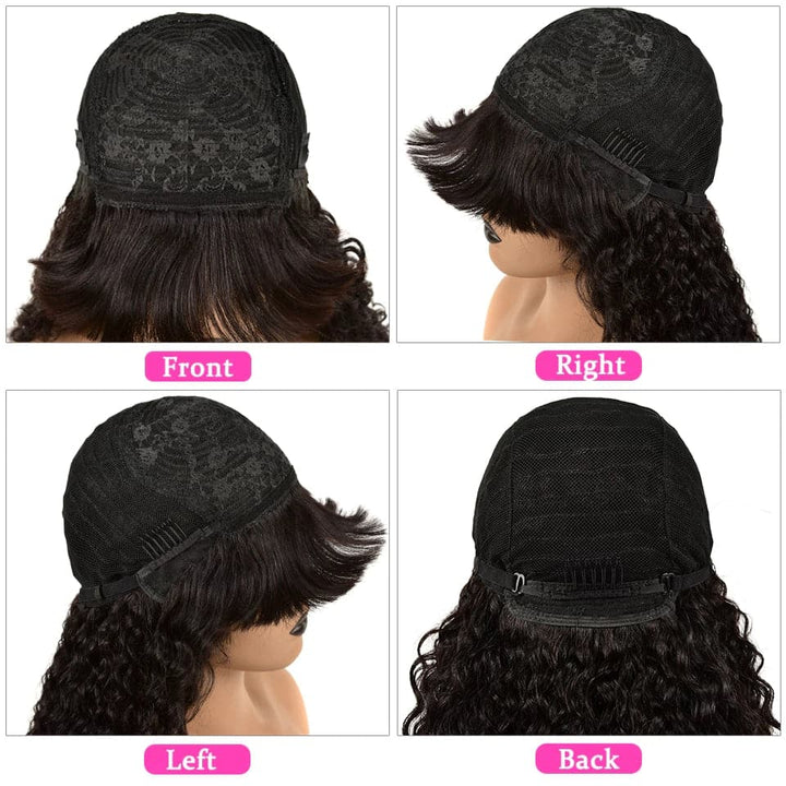 Lumiere Kinky Curly Machine Made None Lace Wig With Bangs Perruques de cheveux humains