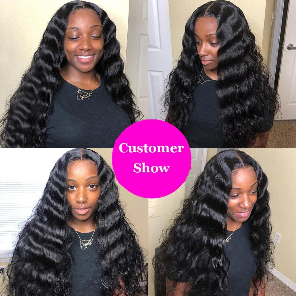 Loose Deep Wave 4 Bundles with transparent lace Closure / Frontal Brazilian Remy Human Hair