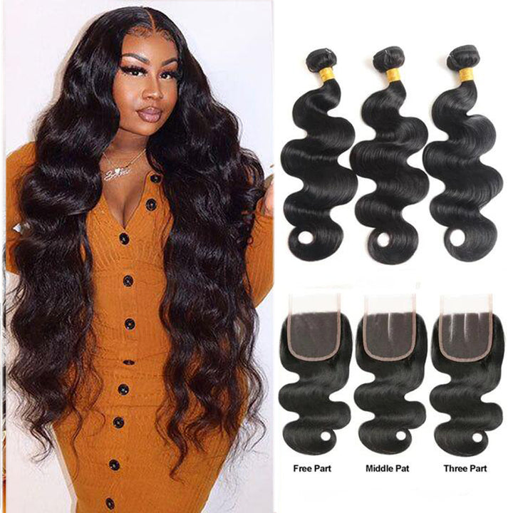 Body Wave 3 faisceaux avec fermeture 5x5 6x6 dentelle 100% cheveux humains vierges
