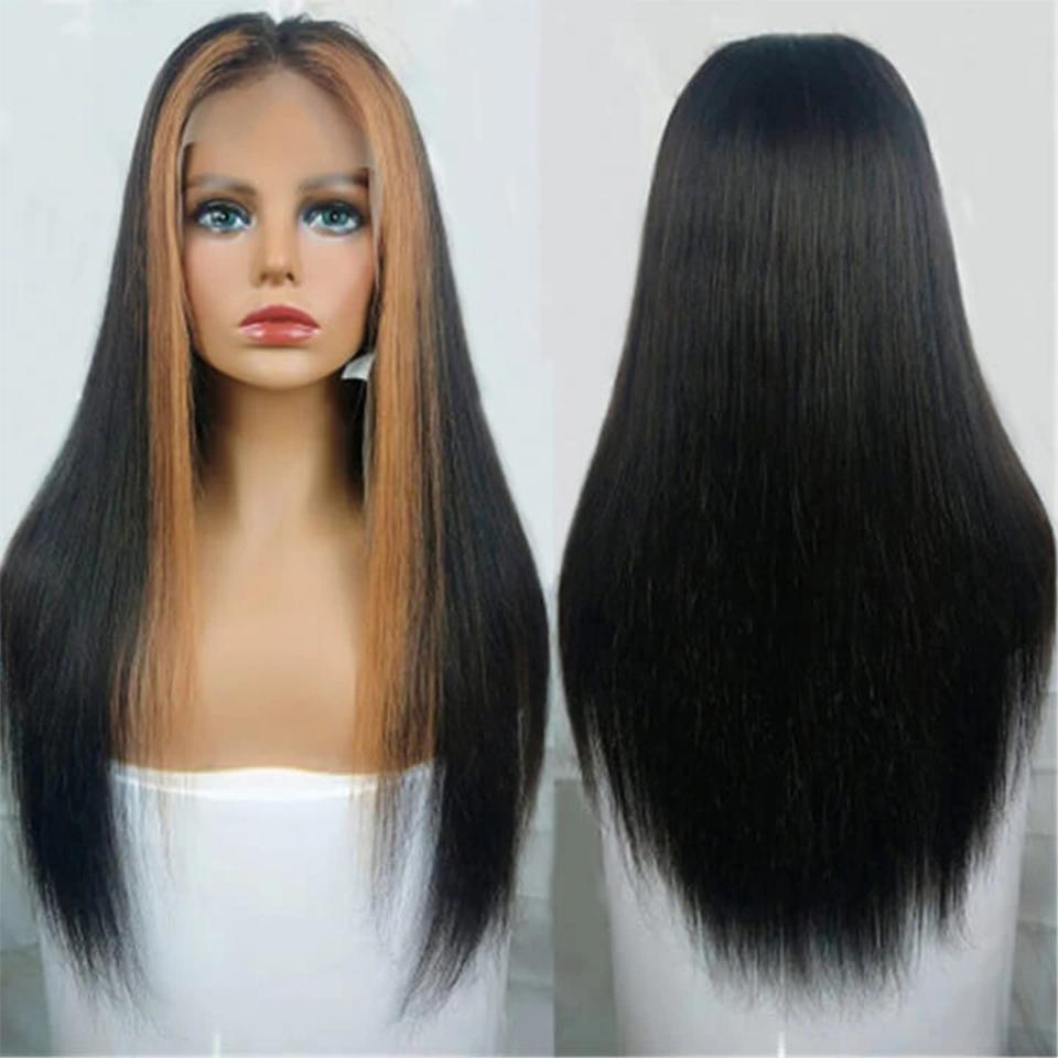 Honey Blonde Highlight Straight Lace Front Wig Natural Hairline