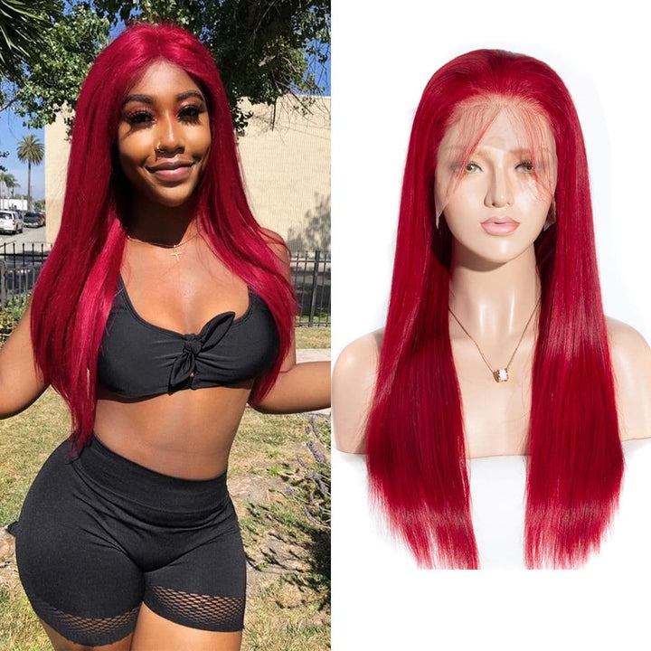Perruque Lace Front Wig 100% cheveux vierges rouge avec dentelle transparente avec cheveux de bébé