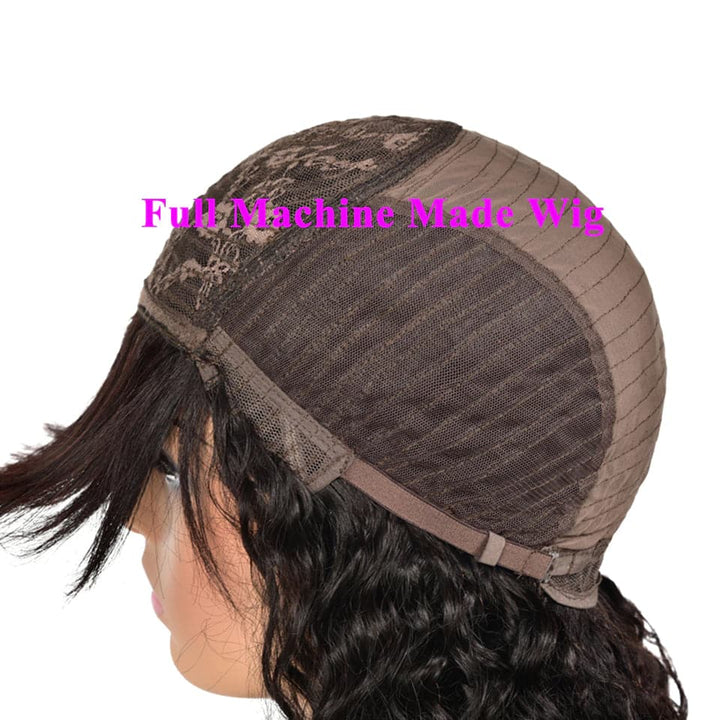 Kinky Curly Full Machine None Lace Wig With Bangs Pre Plucked 8"-24"Inches