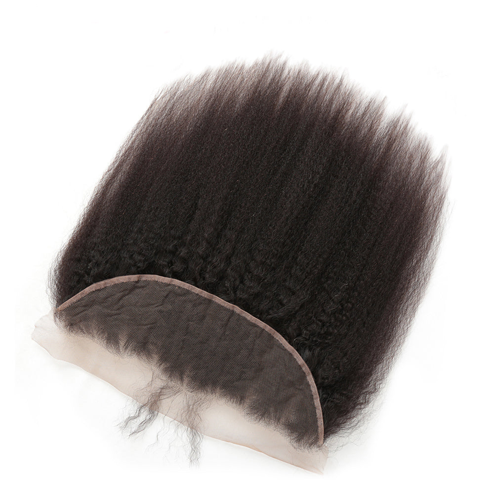 Lumiere Kinky Straight 3 Bundles with 13x4  Lace Frontal Pre Plucked Transparent human hair extensation