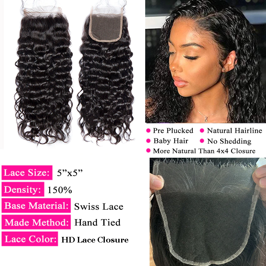 Water Wave 3 Bundles With 4x4 Lace Closure Brazilian Human Hair