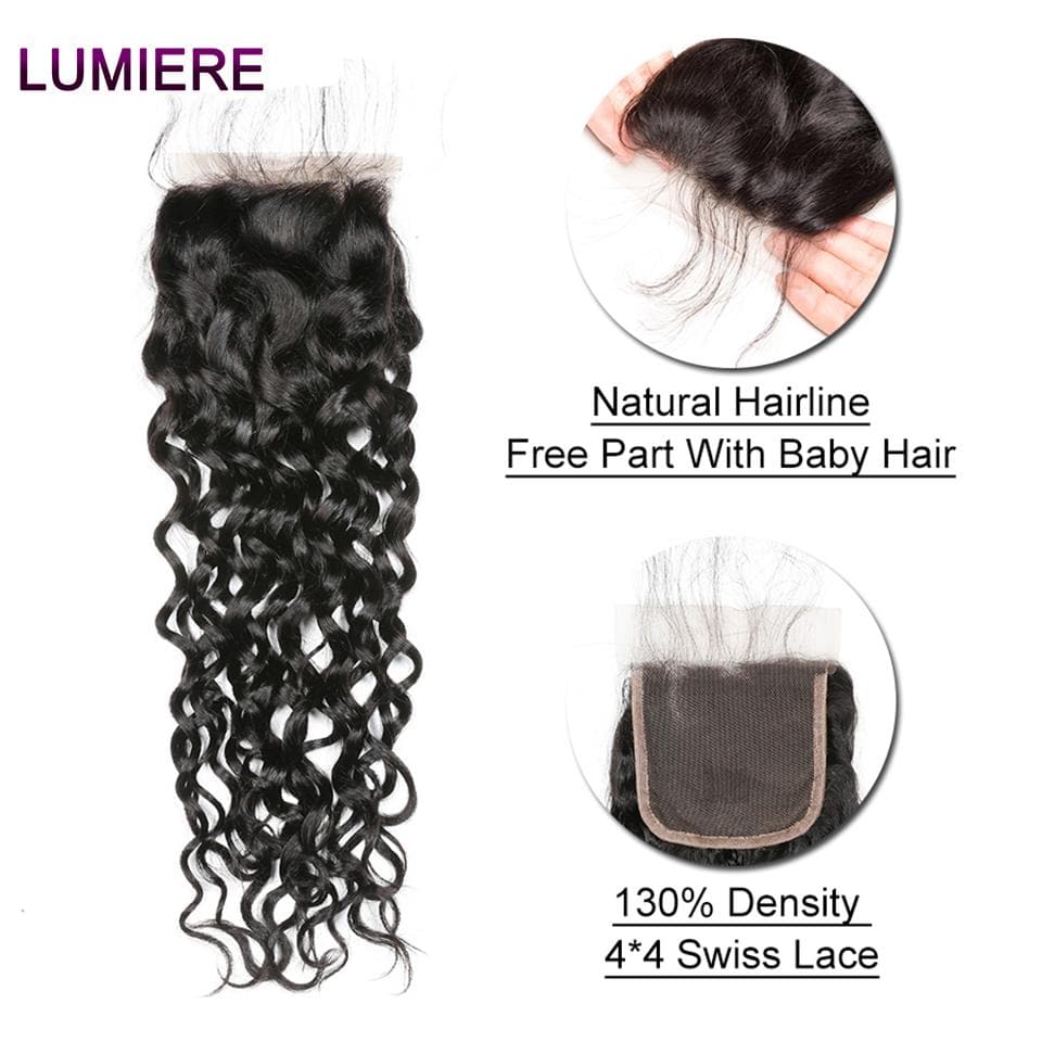 lumiere hair Indian Virgin Hair Water Wave 4 Bundles With 4X4 Lace Closure - Lumiere hair
