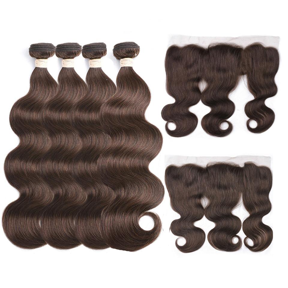 lumiere #4 Brown Body Wave 4 Bundles With 13x4 Lace Frontal Pre Colored Ear To Ear - Lumiere hair