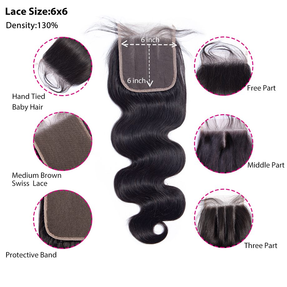Body Wave 4 Bundles With Closure 5x5 lace 100% virgin human hair