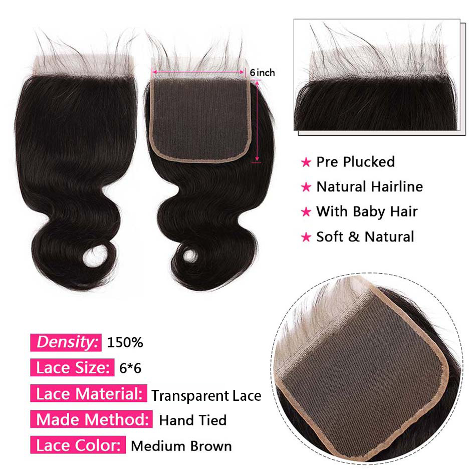 Body Wave 4 Bundles With Closure 5x5 lace 100% virgin human hair