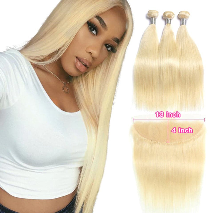 613 Blonde Straight 4 Bundles with 13*4 Frontal Human Virgin Hair transparent lace - Lumiere hair