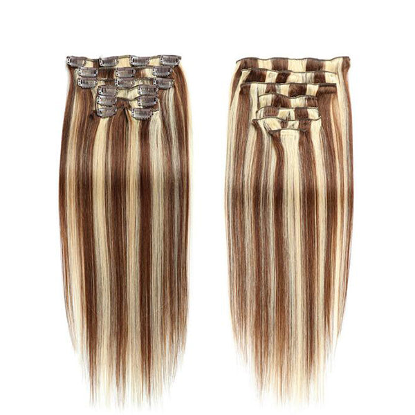 #4/613 Pince à cheveux raides en surbrillance dans les extensions de cheveux humains 7 pièces/ensemble 120G