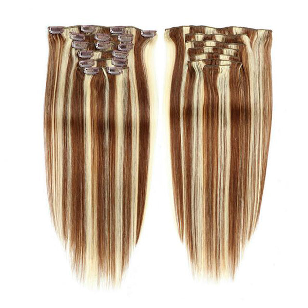 #6/613 Pince à cheveux droite en surbrillance dans les extensions de cheveux humains 7 pièces/ensemble 120G
