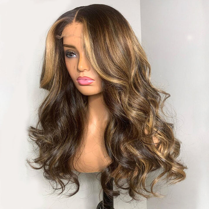 P4/27 Highlight Body Wave 4 Bundles With 4x4 Lace Closure Human Hair