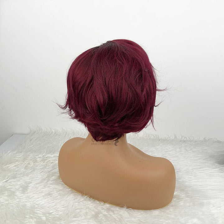 1B/99J 13x1 T Lace Side Part natural wave Short Pixie Cut Bob Wigs For Women