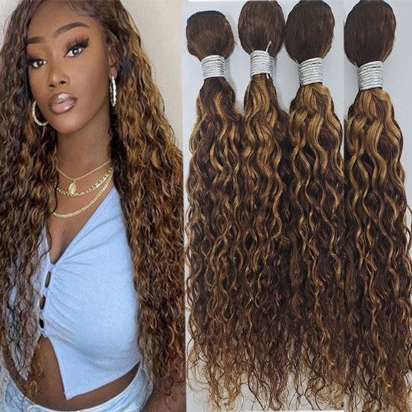 P4/30 Highlight Water Wave 4 Bundles Human Hair