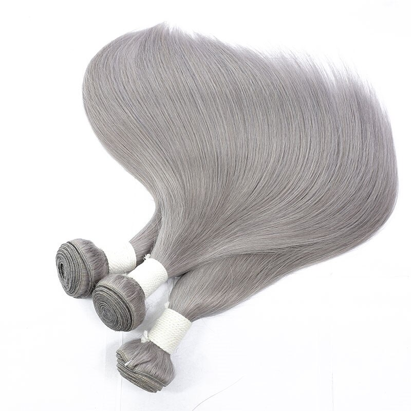 Grey Silver Straight Hair 4 Bundles with 4x4 Closure Preplucked Transparent Lace 100% Human Hair Extensions
