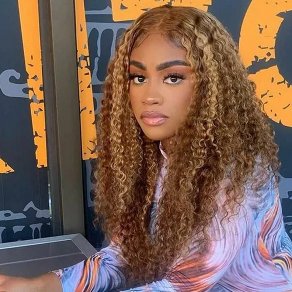P4/27 Highlight Wig Human Hair Ombre Lace Front Wig Curly Human Hair Wigs Honey Blonde Colored HD Kinky Curly Frontal Wigs