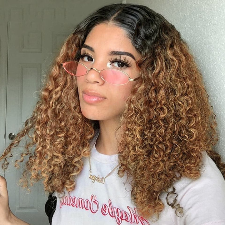Lumiere 1B/27 Ombre Kinky Curly 4x4/5x5/13x4 Lace Closure/Frontal 150%/180% Density Wigs For Women Pre Plucked