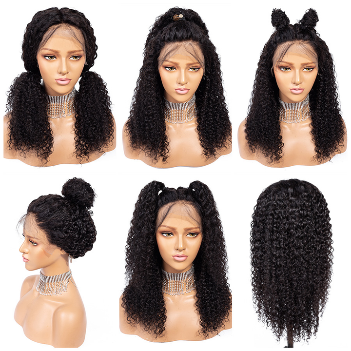 Pretty Kinky Curly 13x4/360 Lace Frontal Wigs virgin Hair Pre-Plucked Hairline 150% 180% Density