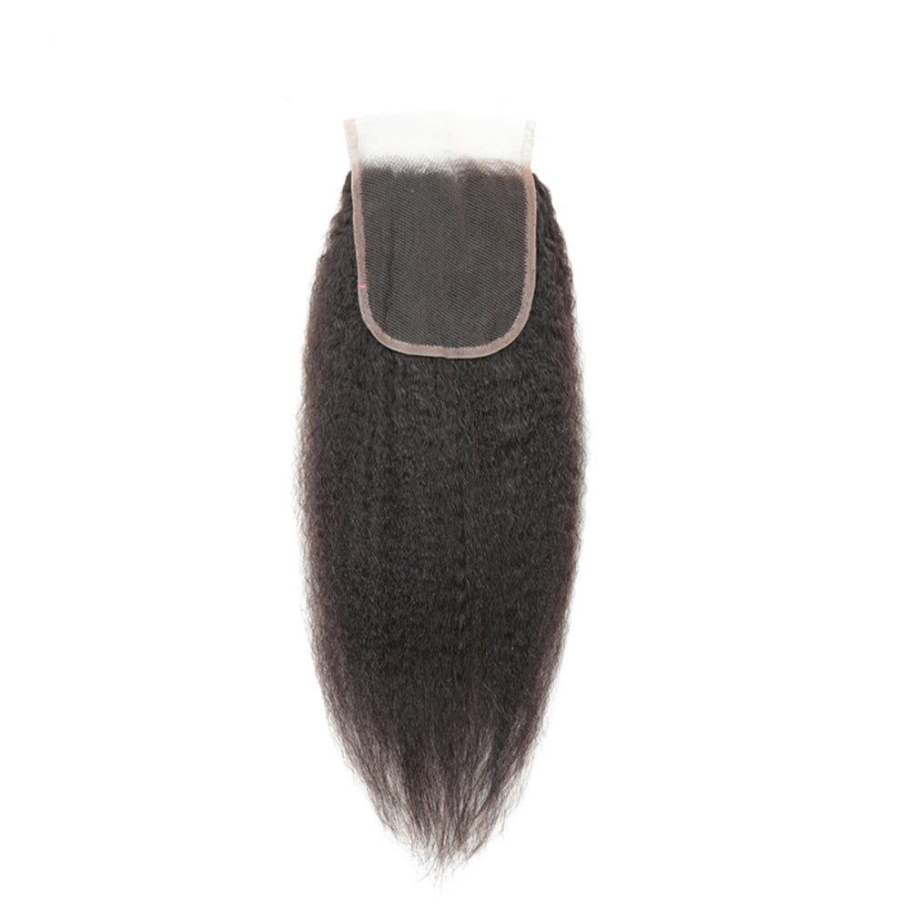 Kinky Straight 3 Bundles With 4x4 Lace Closure Human Hair