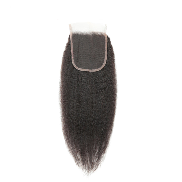 Kinky Straight 3 Bundles With 4x4 Lace Closure Human Hair
